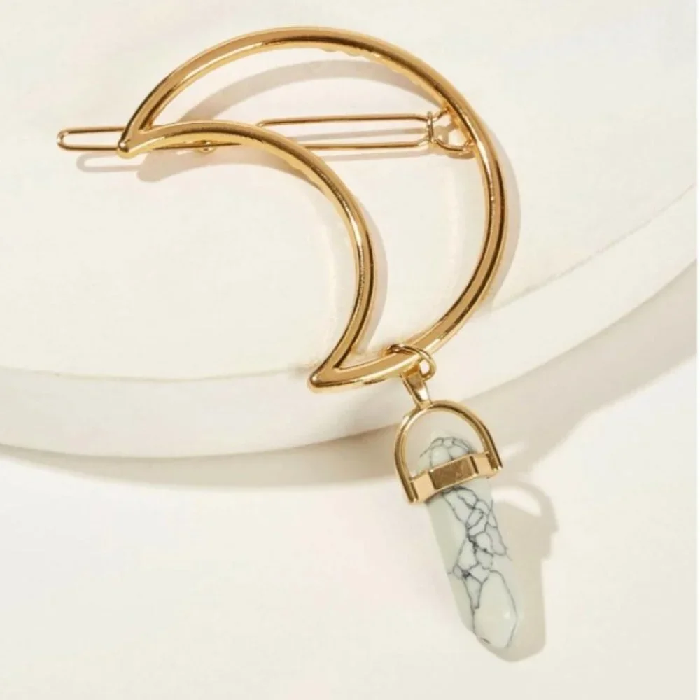 3 for $35 /Moon shaped hairpin with marble stone *